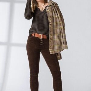 Cabi High Rise Button Fly Skinny Stretch Corduroy Pants 18 in Brown